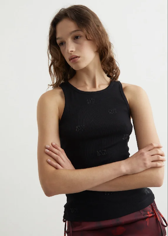 Soft Cotton Rib Rhinestone Butterfly Tank Top athletic tank top