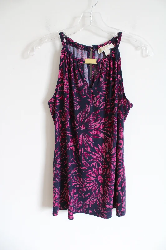 MICHAEL Michael Kors Navy Blue Pink Tropical Patterned Tank | S sequin tank top