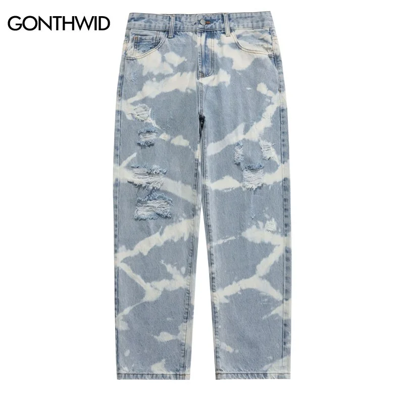 Hip Hop Denim Pants Streetwear Ripped Destroyed Hole Tie Dye Straight Jeans Harajuku Casual Loose Baggy Denim Trousers Trousers Custom Made Hip Hop Denim Pants Streetwear Ripped Destroyed Hole Tie Dye Straight Jeans Harajuku Casual Loose Baggy Denim Trousers Trousers Custom Made