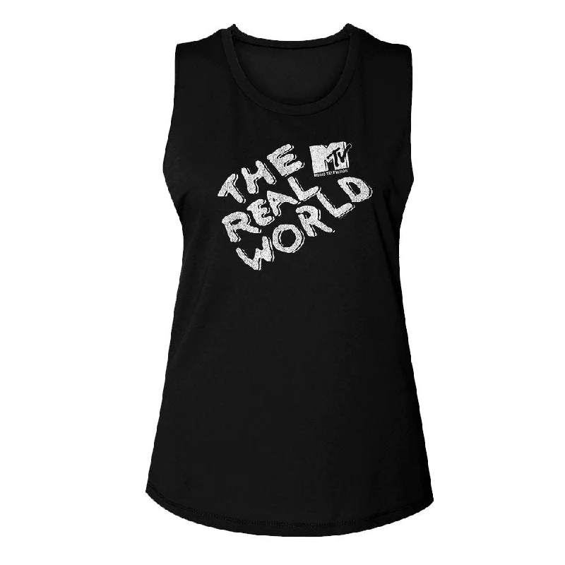 MTV Eye-Catching Tank Top, The Real World Logo beige tank top