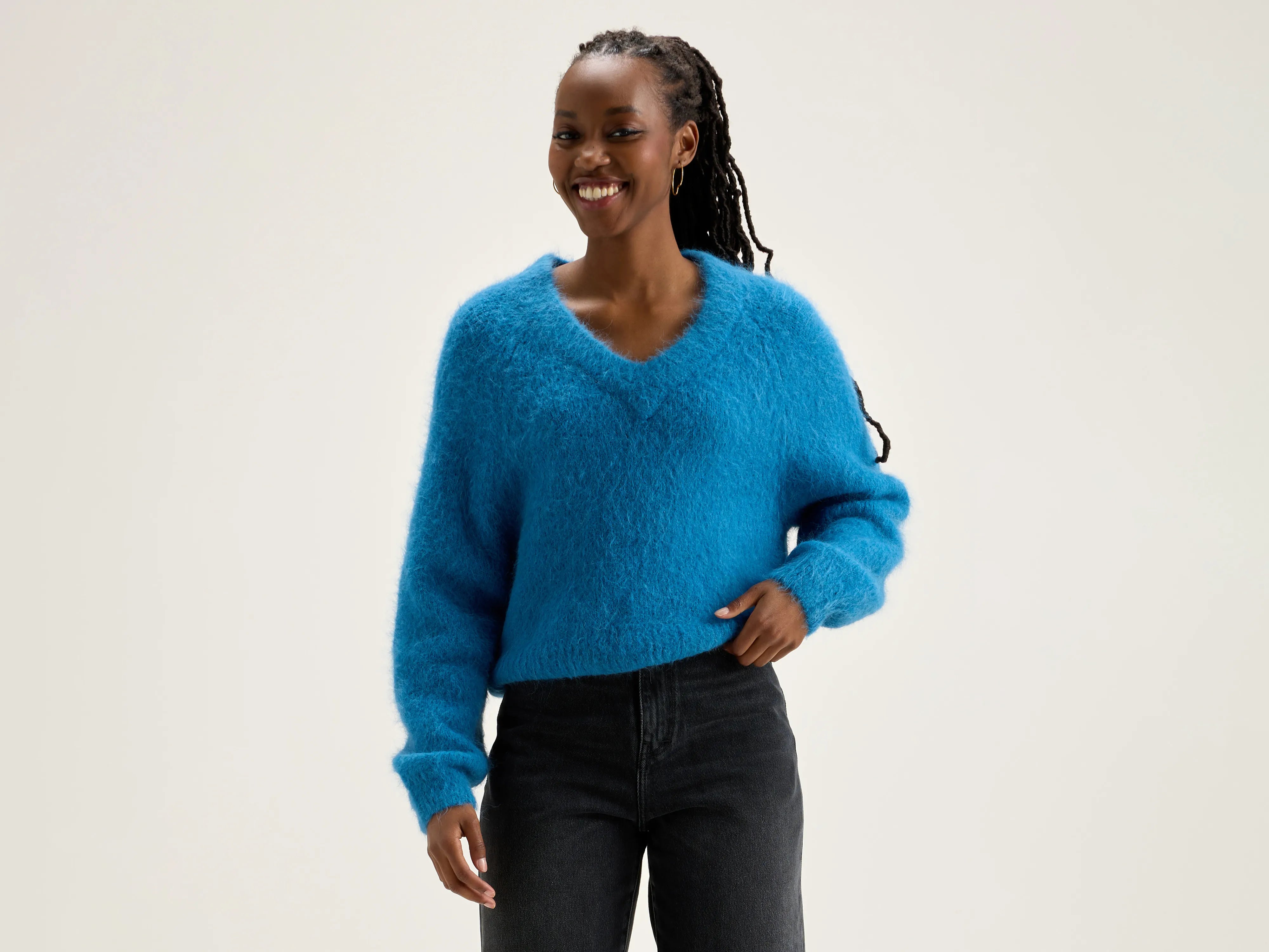 Daruz cropped sweater (242 / W / OCEAN) Knit Fabric Woven Fabric Fleece Fabric
