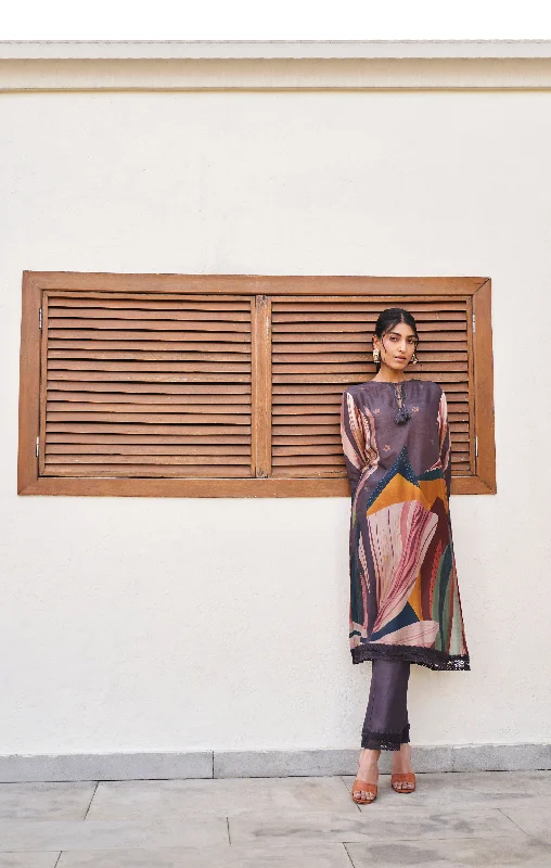 Old Rose Abstract Print Kurta Set With Trousers Trousers Plaid Checkered