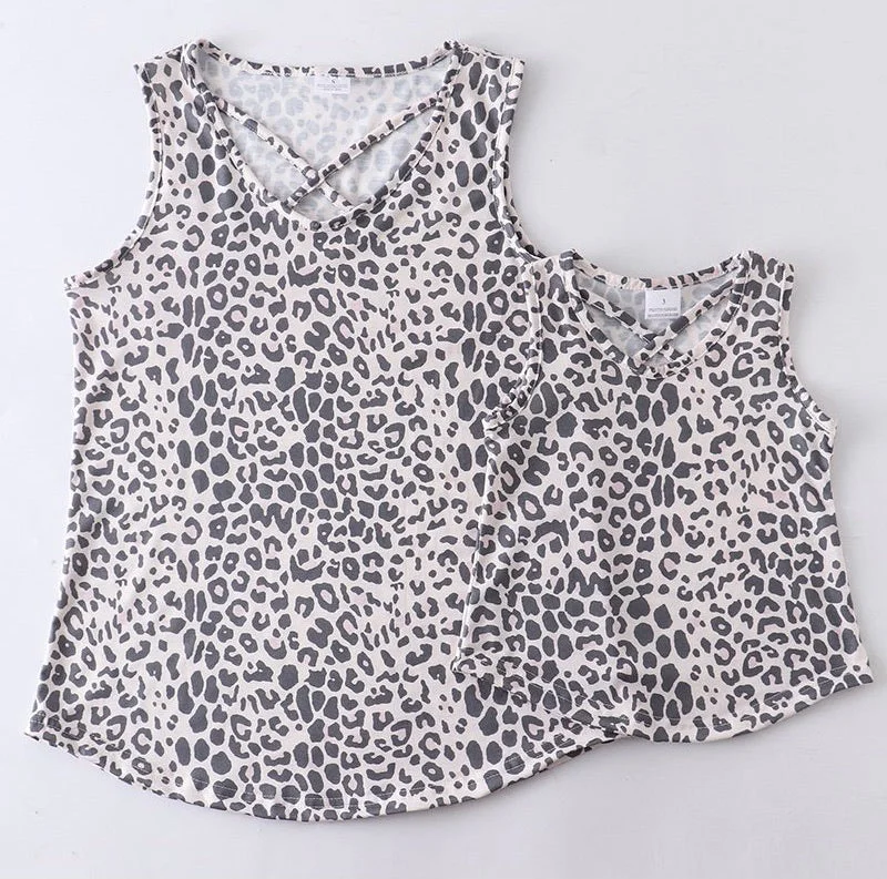 Leopard Cross Front Tank low neck tank