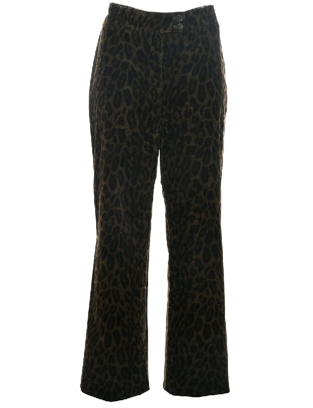 Leopard Print Velvet Trousers - W33 L32 Trousers Fall Fleece