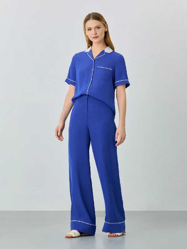 Wide Leg Trousers In Eco Viscose Blend Jarquard Fabric Trousers High Rise Slim Fit