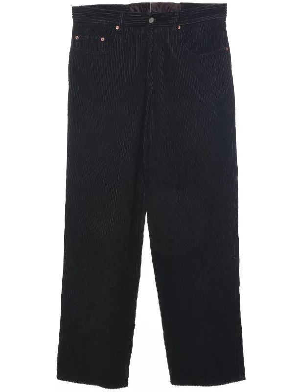 Corduroy Black Trousers - W34 L31 Trousers Floral Bohemian