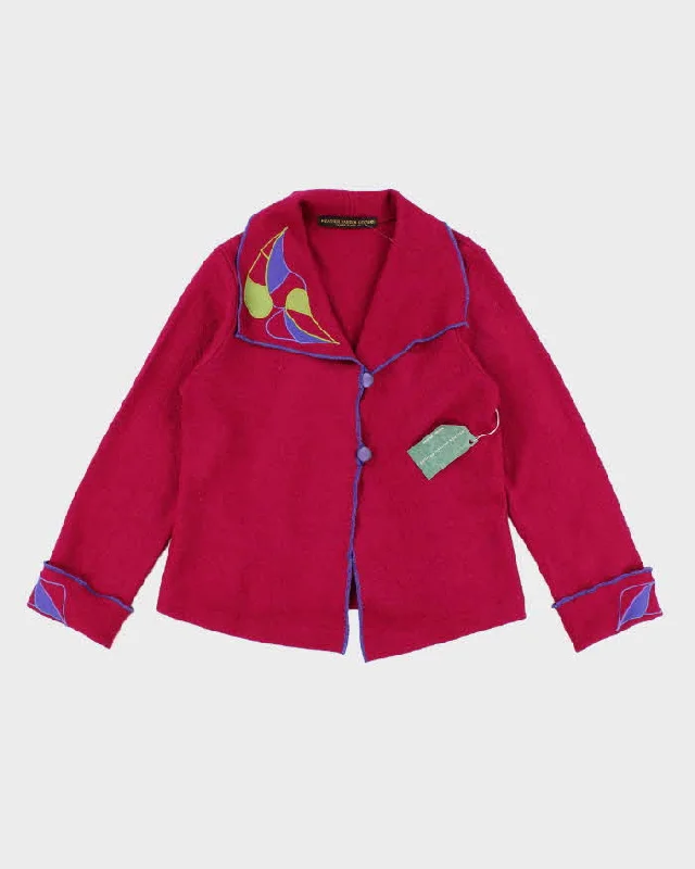Darling Pink Collared Cardigan - S Denim Fabric Leather Fabric Suede Fabric