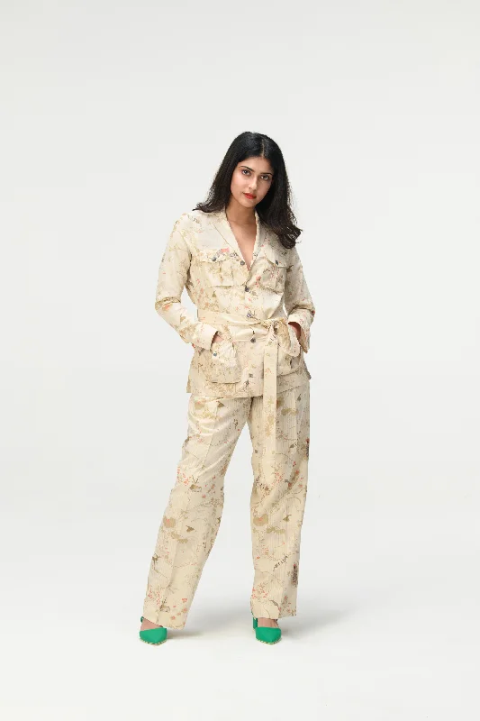 Rainforest Single Pleated Trousers Ivory Cotton Silk Check Trousers cozy soft