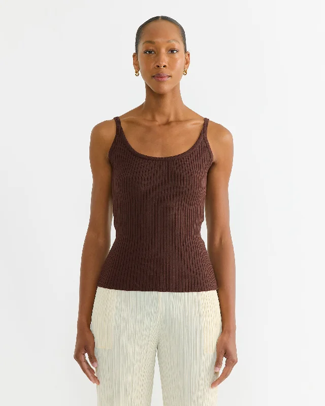 Ribbed Knit Tank in Brown casual tank top