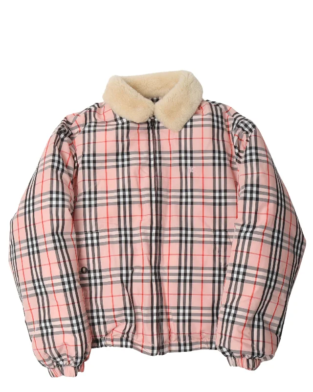 Burberry Plaid Puffer Jacket Zippered Jacket Buttoned Jacket Snapped Jacket