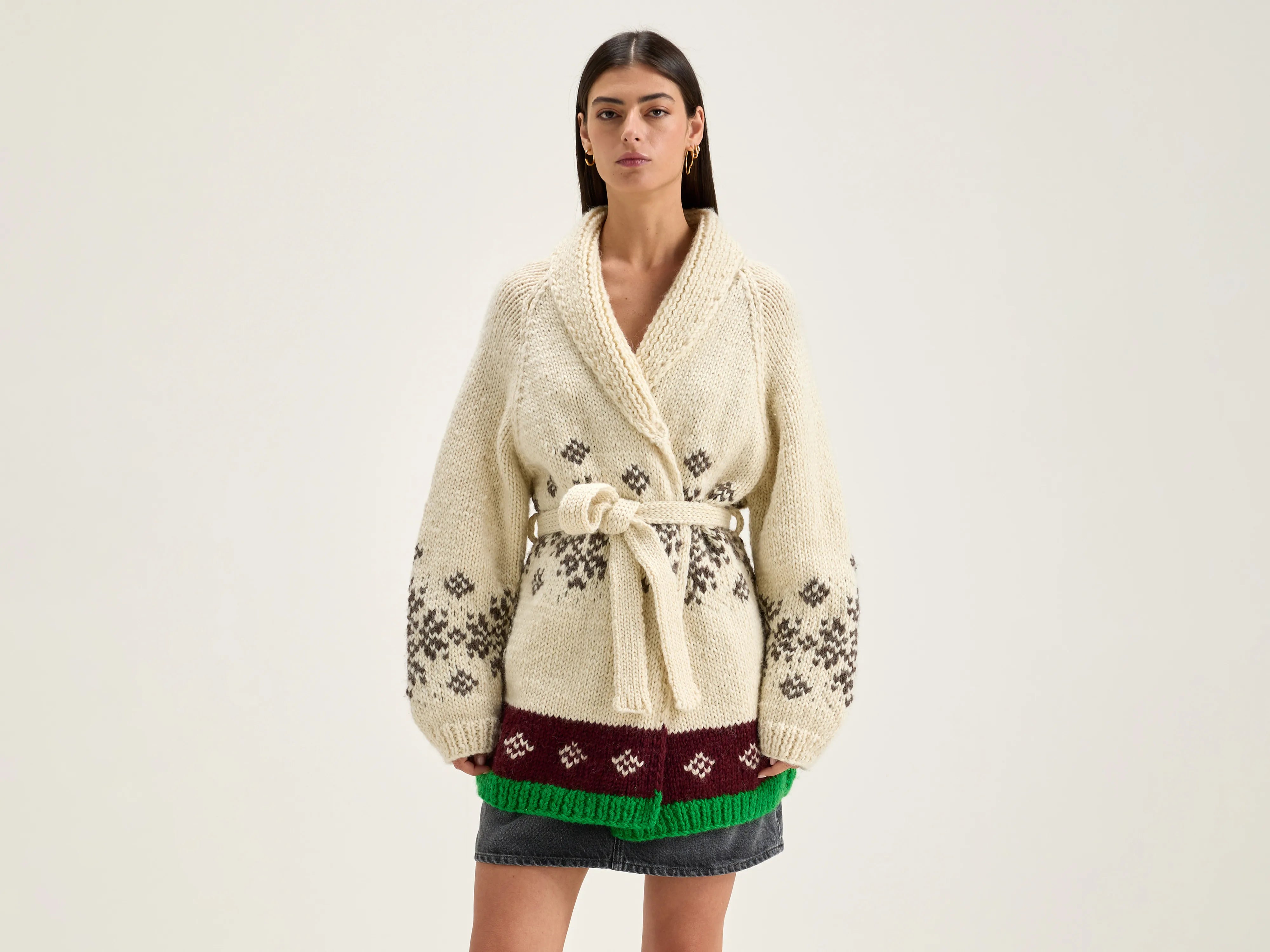 Pany belted sweater (242 / W / COMBO A) Open Front Closed Front Wrap Front