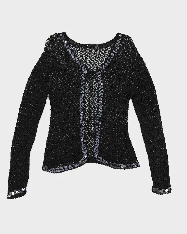 Y2K Black Crochet Long Sleeved Cardigan - S Fleece Fabric Down Fabric Feather Fabric