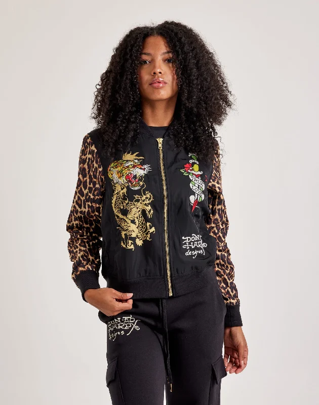 Ed Hardy Leopard Varsity Jacket Chenille Jacket Brocade Jacket Lace Jacket