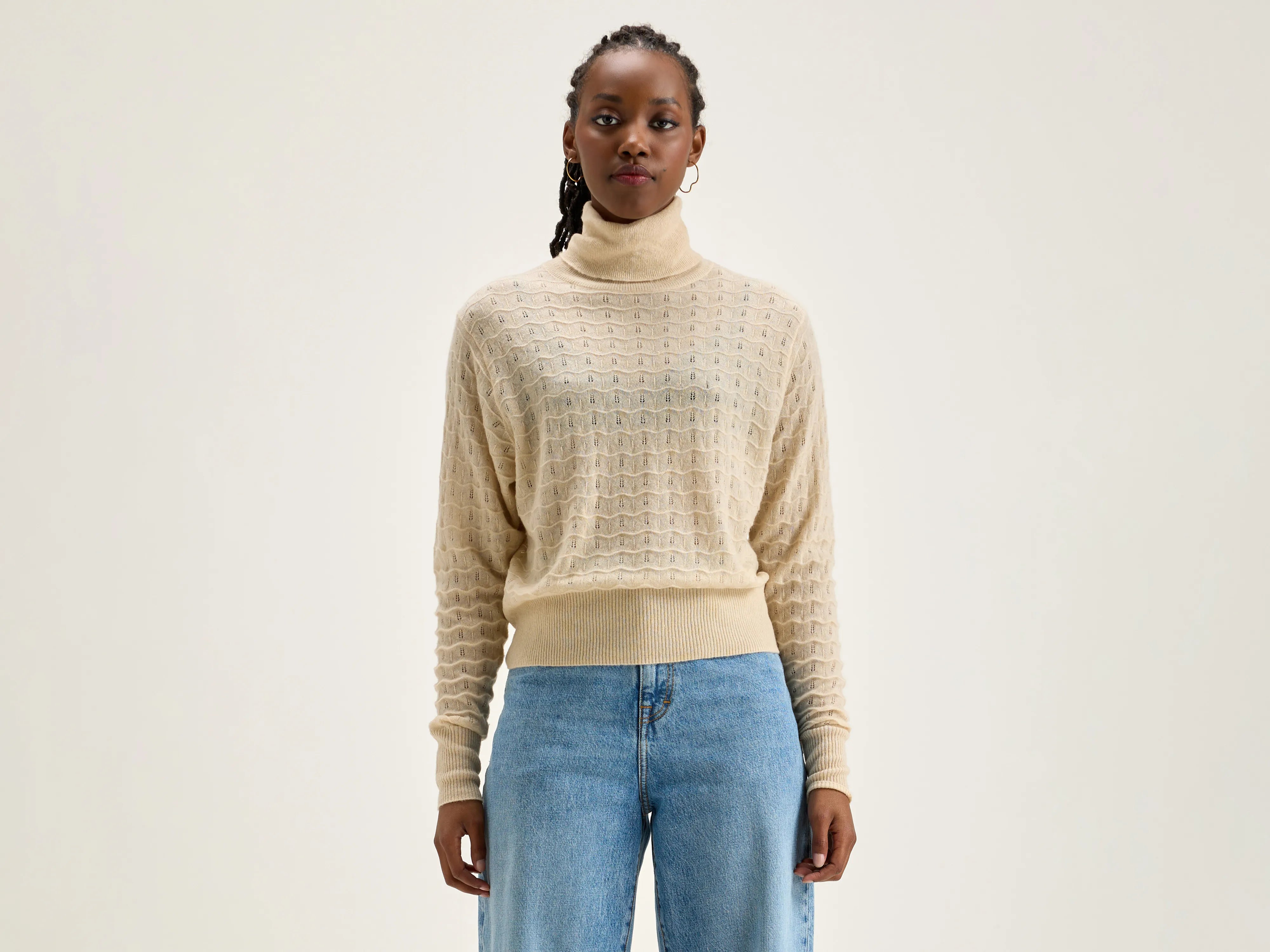 Run turtleneck sweater (242 / W / CREAM) Real Fur Shearling Chenille