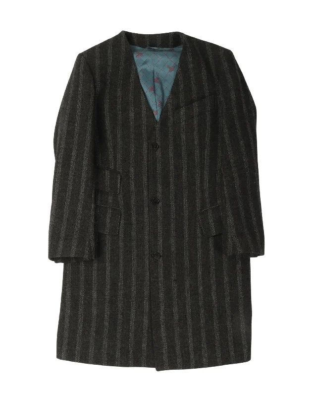 Striped Wool Coat Fitted Loose Oversized