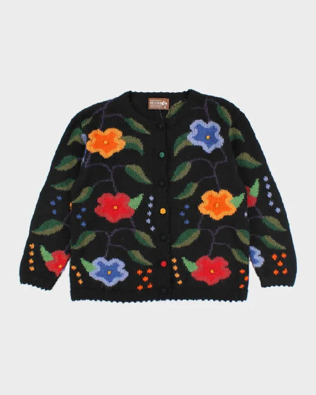 Vintage Alpaca Knit Floral Cardigan - M Hooded Cardigan Collared Cardigan Shawl Collar