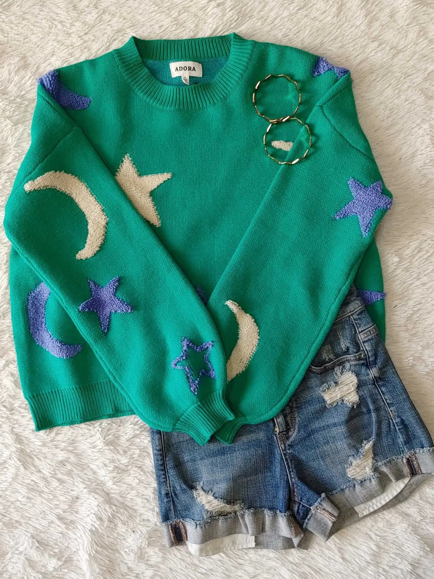 Fluffy Star & Moon Sweater Machine Wash Dry Clean Hand Wash