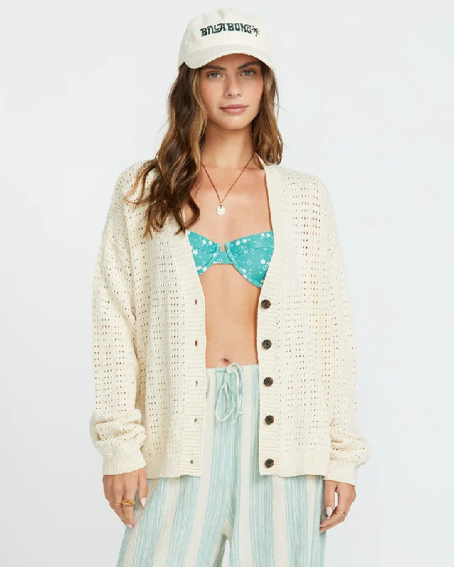 Billabong Loren Cardigan - WHITE CAP Plaid Cardigan Polka Dot Checkered