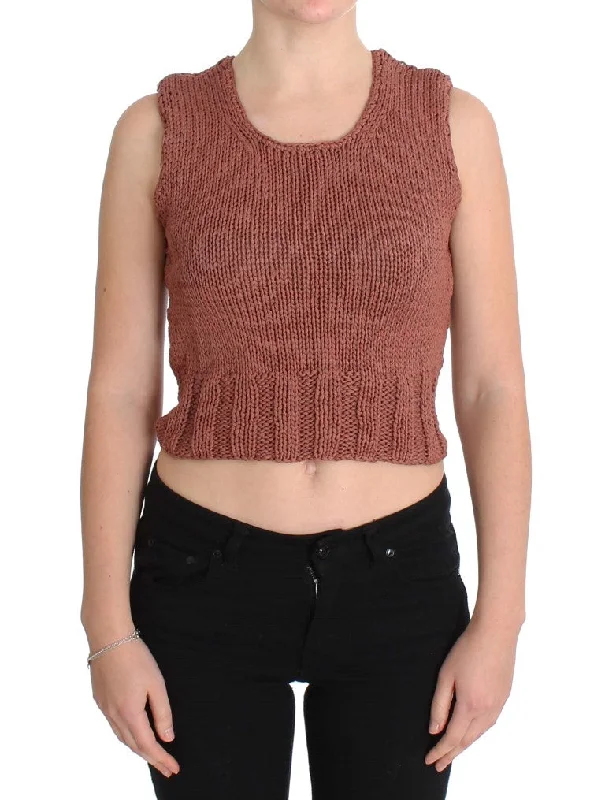 PINK MEMORIES Chic Red Sleeveless Knit Vest Sweater Glossy Satin Silk