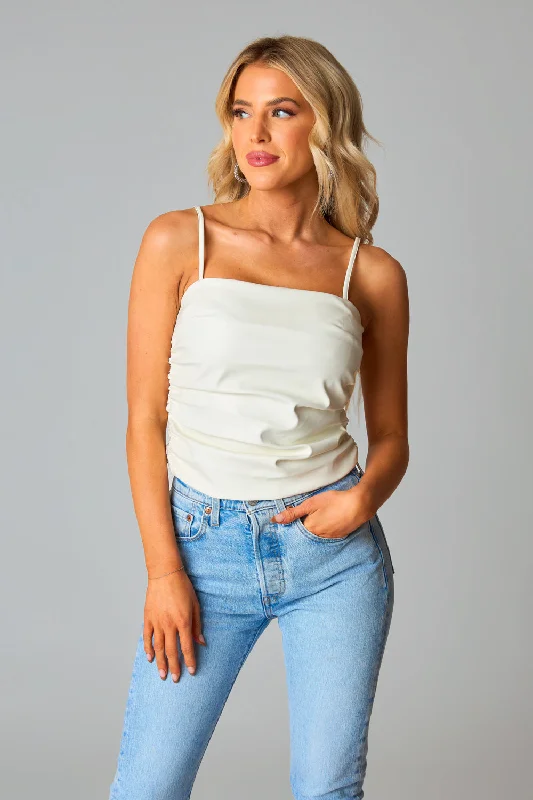 Jolee Vegan Leather Tank Top - Cream lace tank top