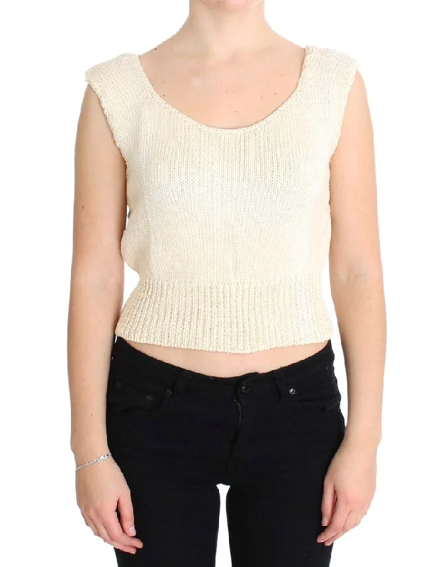 PINK MEMORIES Beige Sleeveless Knit Vest Sweater Bright Pastel Dark