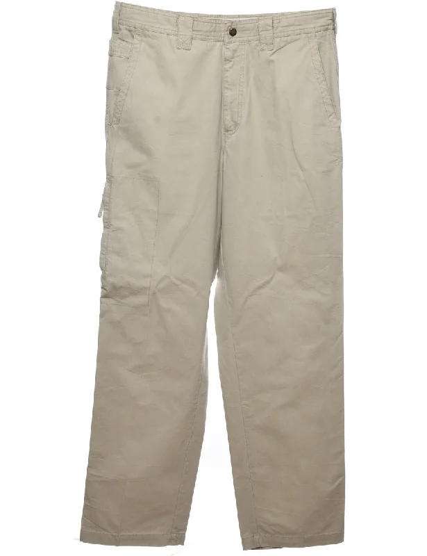 Columbia Beige Classic Cargo Trousers - W32 L32 Wide Leg Loose Fit Mid Waist