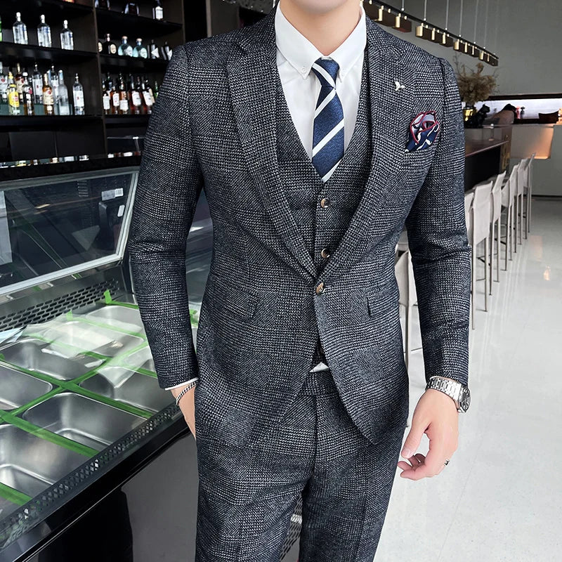 Boutique (Blazer + Vest + Trousers) Italian Style Elegant  Business Casual Slim Gentleman Dress Formal 3-piece Suit 2022 Trousers Cargo Utility