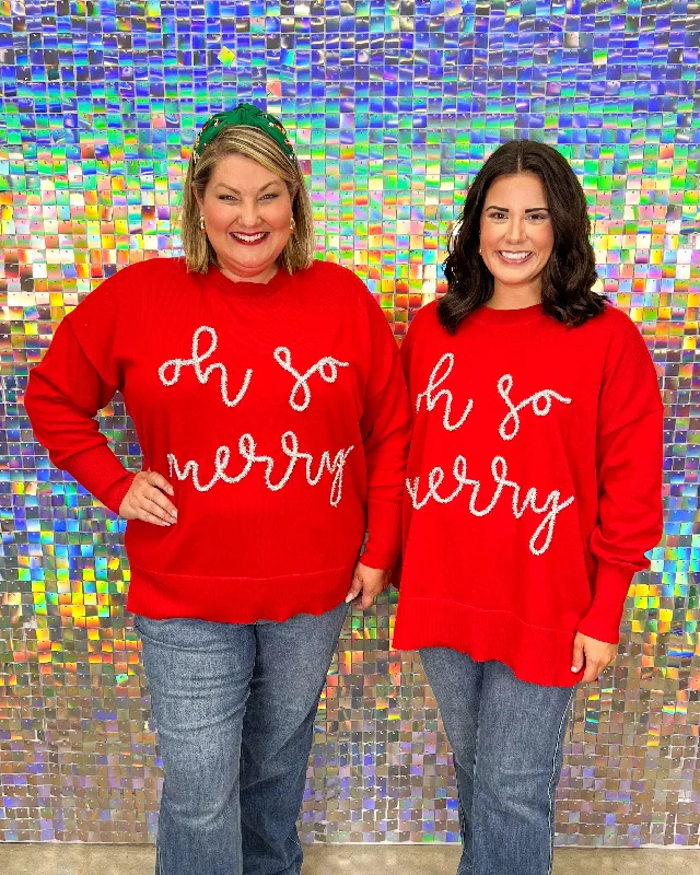 Holiday Sparkle Sweater - Red Graphic Sweater Embroidered Appliqued