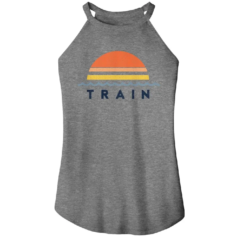 TRAIN Rocker Tank for Ladies, Train Sunset print tank top