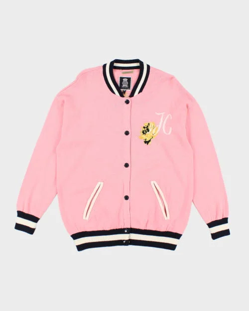 Juicy Couture Pink Varsity Cardigan - M Hooded Caped Shawl Collar