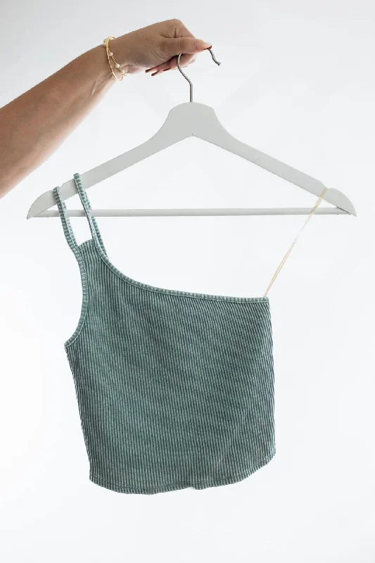 MS One Shoulder Ribbed Tank Top cropped tank top