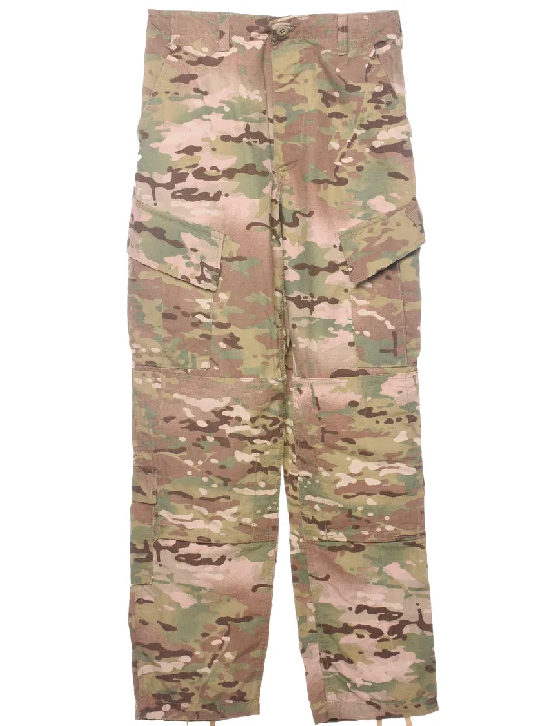 Camouflage Print Y2K Cargo Trousers - W33 L33 Trousers practical easy-care