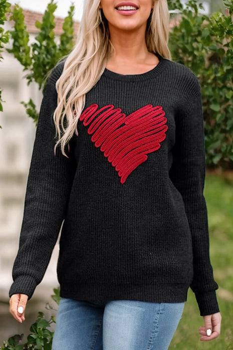 Valentine Heart Sketch Round Neck Sweater Casual Formal Business