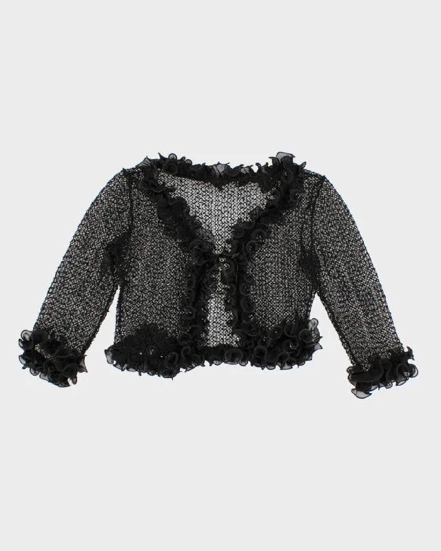 Vintage 90s Knit Ruffle Cardigan - S Front Pockets Side Pockets Patch Pockets