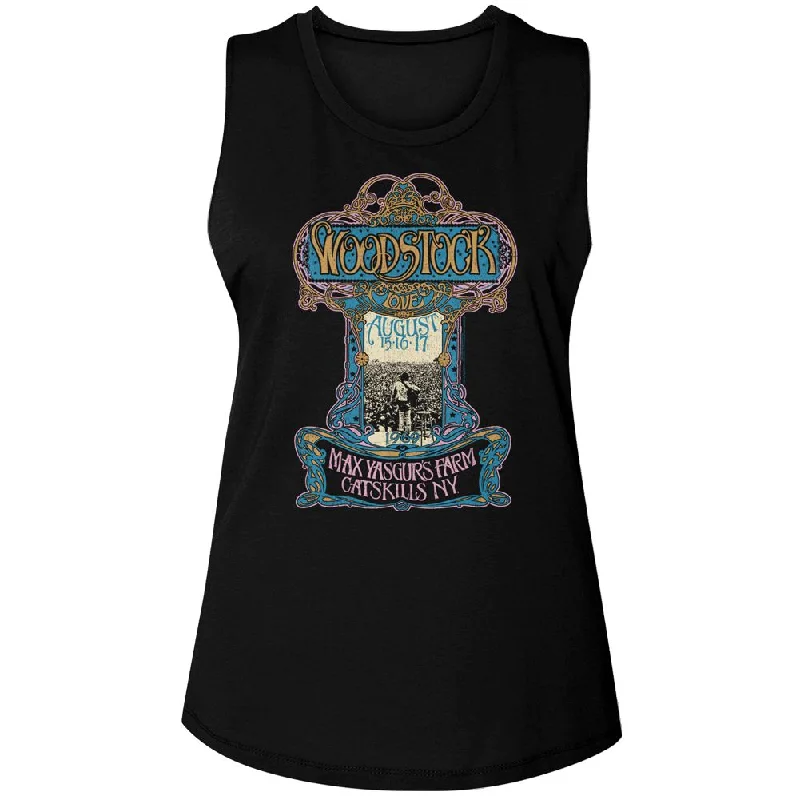WOODSTOCK Tank Top for Ladies, Nouveau Poster grey tank top