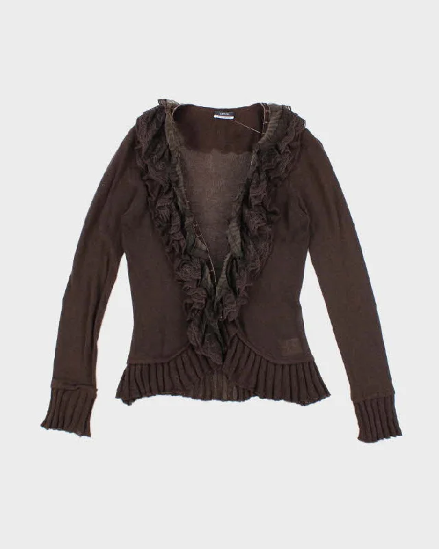 Vintage Y2k 00s Orwell Mohair Blend Ruffle Cardigan - M Houndstooth Herringbone Solid