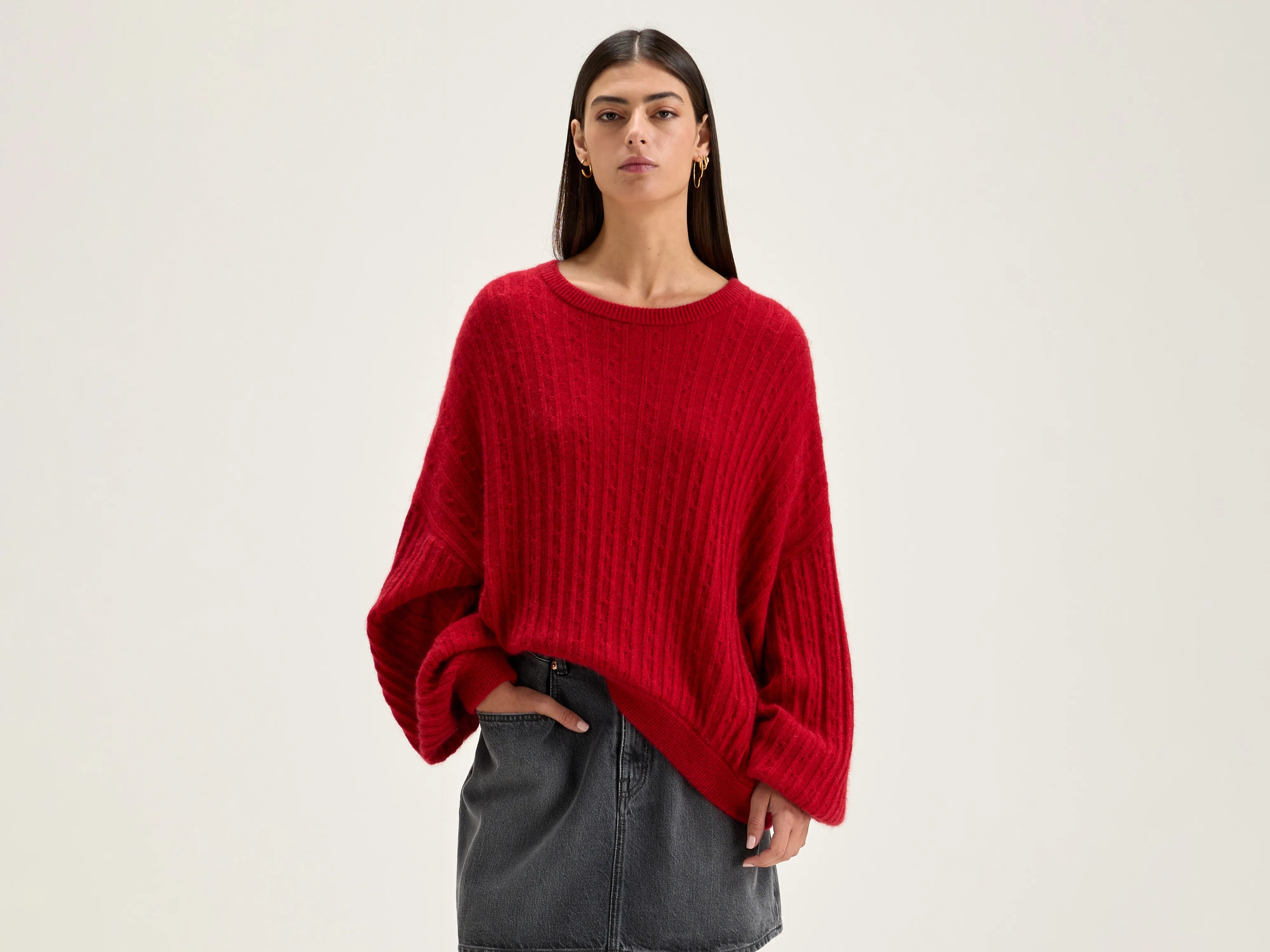 Dukas cropped sweater (242 / W / ECARLATE) Rayon Fabric Velvet Fabric Corduroy Fabric