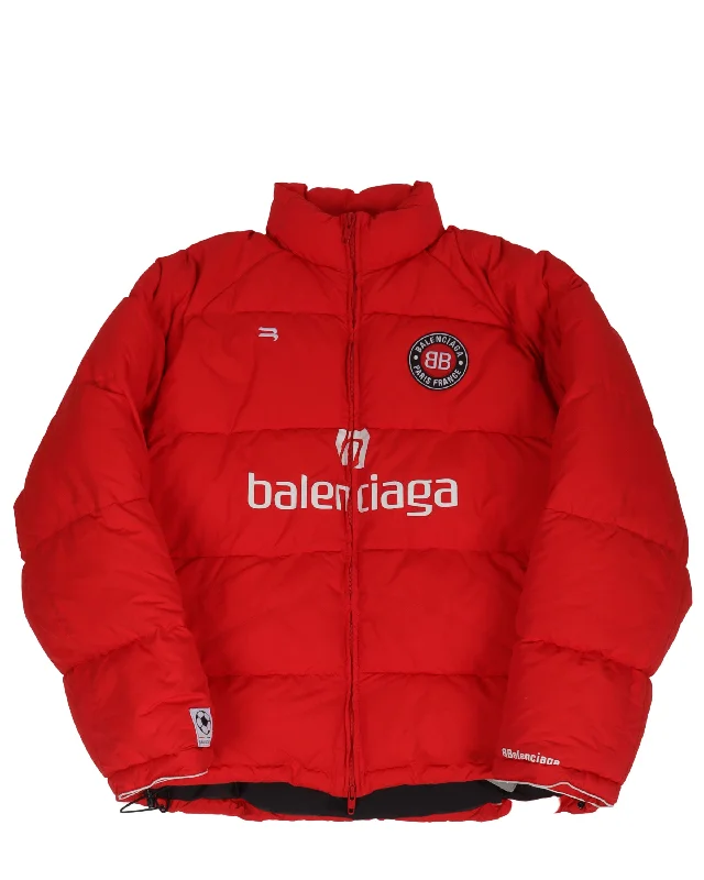 Soccer Oversized Puffer Jacket Embroidered Jacket Appliqued Jacket Beaded Jacket