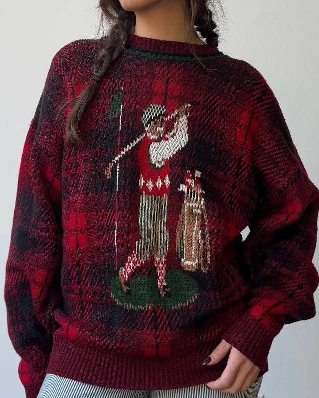 Cotton Golf Motif Sweater- XL Denim Fabric Leather Fabric Suede Fabric