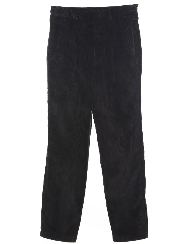 Corduroy Black Trousers - W33 L33 Trousers Plaid Checkered