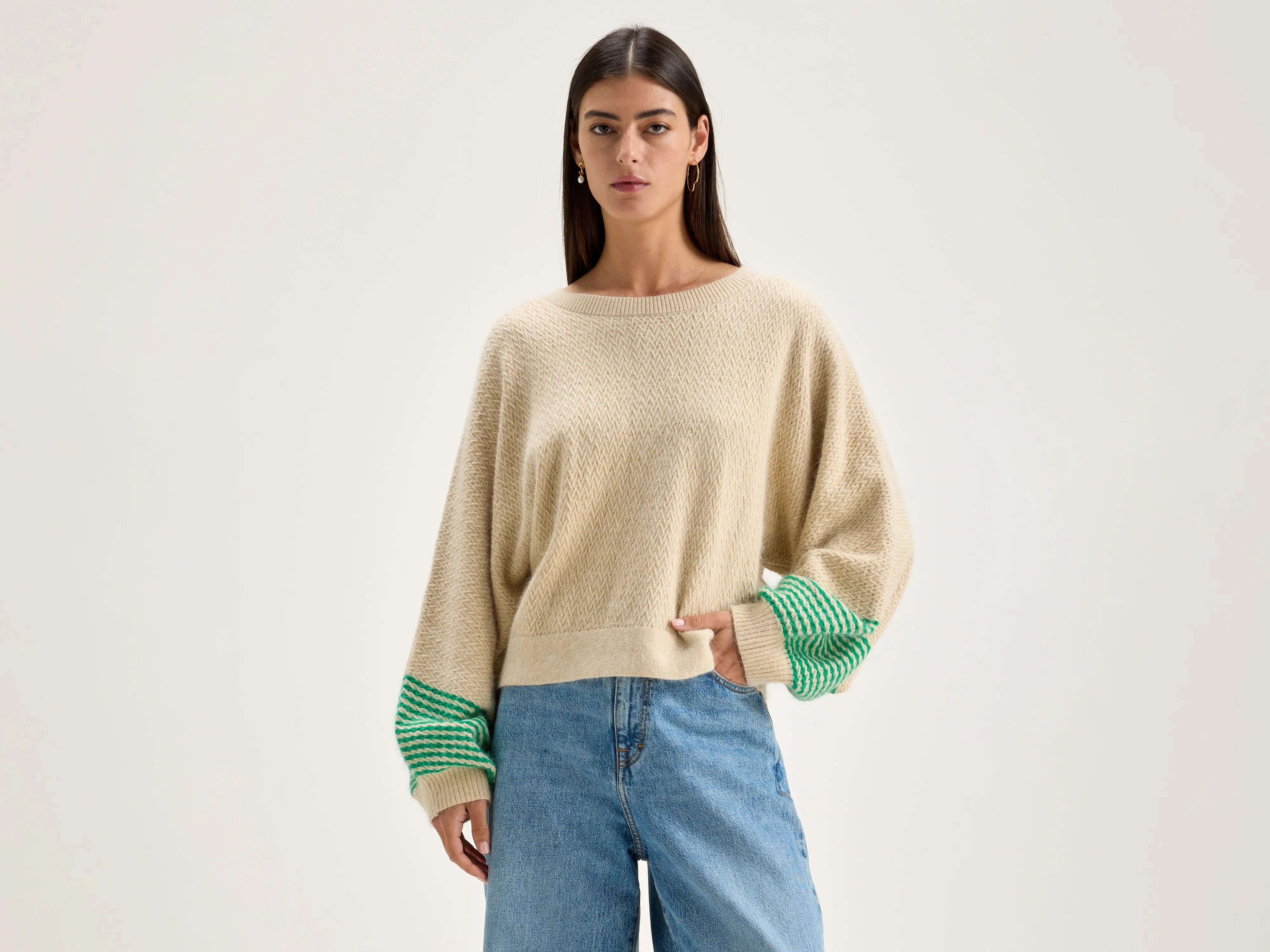 Dios crew-neck sweater (242 / W / CALCAIRE) Chenille Brocade Lace
