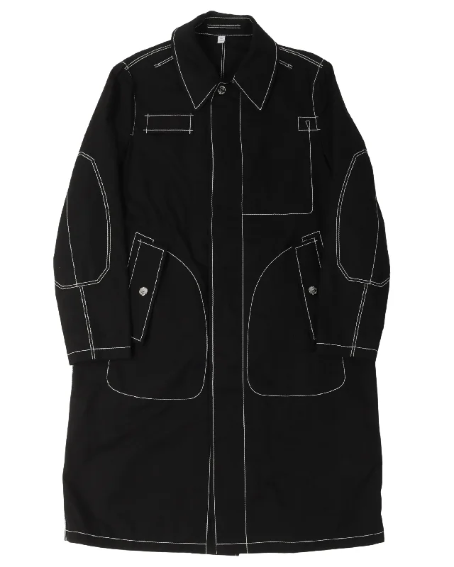 Contrast Stitch Trench Coat Sequined Lace Ribbed