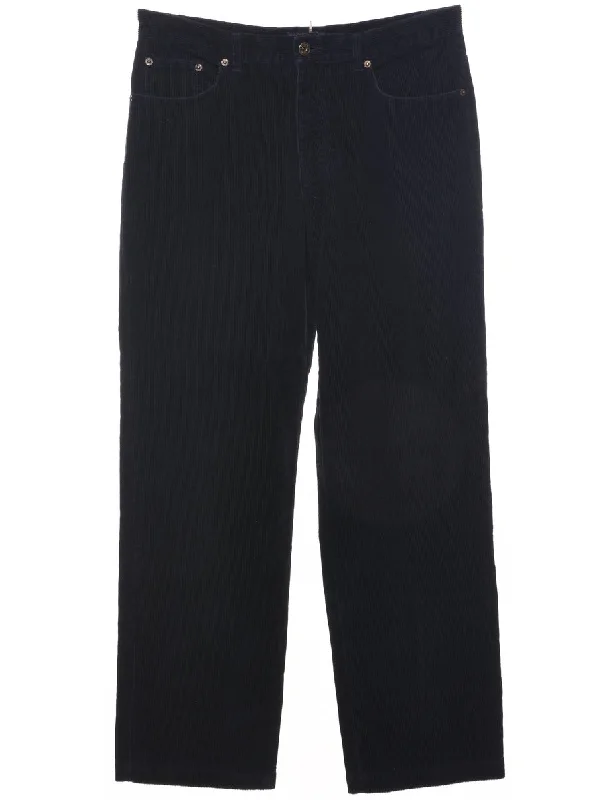 Corduroy Black Trousers - W34 L30 Trousers Polka Dot Cute