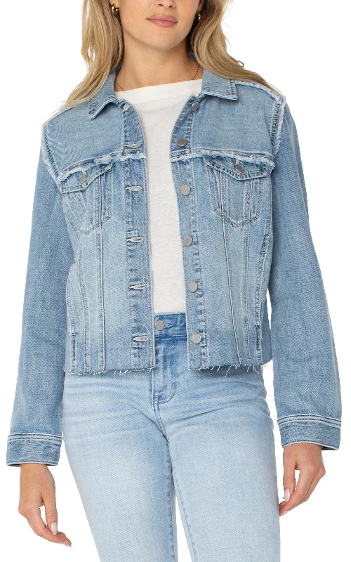Liverpool Multi Fray Trucker Jacket (Newport Bay) Denim Jacket Leather Jacket Suede Jacket