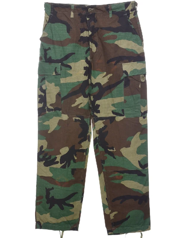 Camouflage Print Y2K Cargo Trousers - W32 L32 Trousers cozy soft