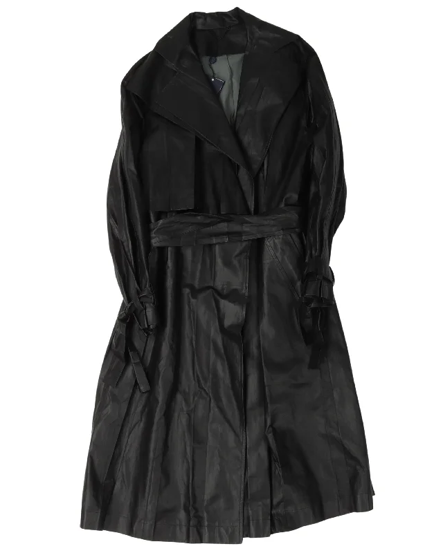 Lamb Leather Trench Coat Stand-Up Roll-Neck Turtle