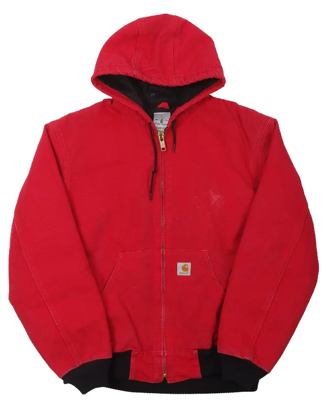 Carhartt Hooded Work Jacket Front Pockets Side Pockets Patch Pockets