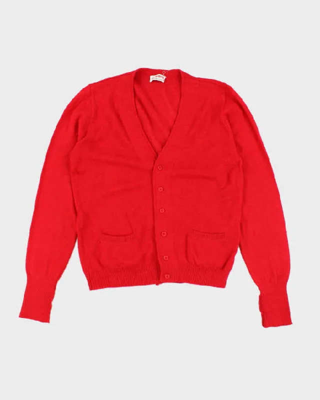 Vintage Red Cashmere Cardigan - M Fleece Cardigan Nylon Polyester