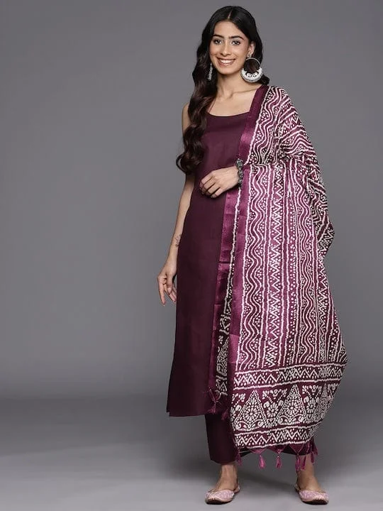 Varanga Violet Regular Round neck Kurta With Trousers & Dupatta Trousers stylish modern Varanga Violet Regular Round neck Kurta With Trousers & Dupatta Trousers stylish modern