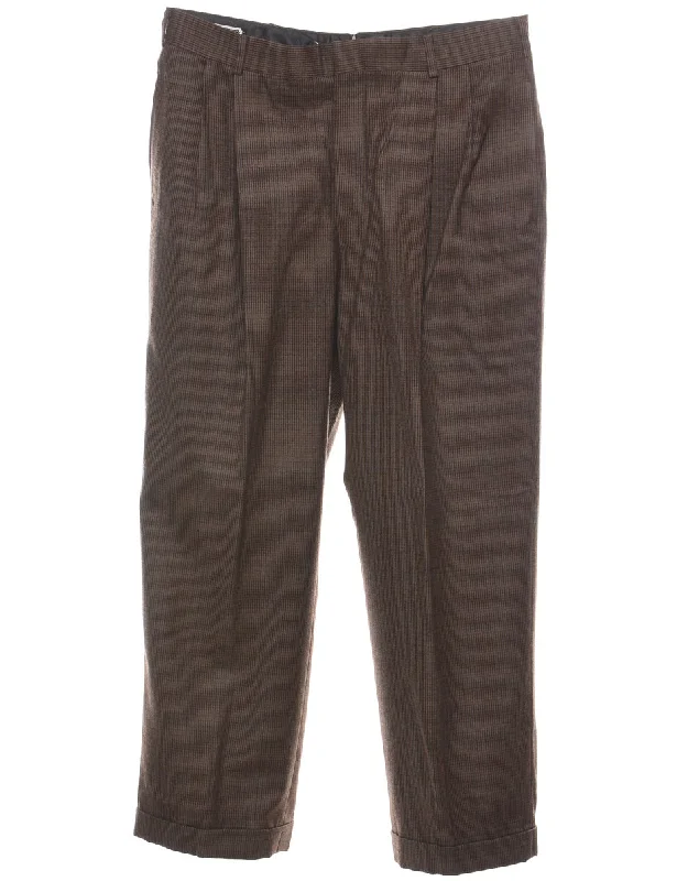 Checked Pattern Brown Classic Trousers - W33 L28 Trousers Versatile Stylish